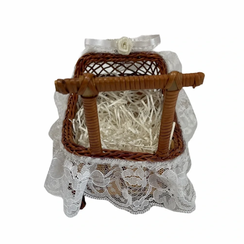 Vintage Lace Wicker Basket Baby Carriage Handcrafted Handmade Victorian Cottage